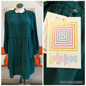 ❣️🆕Lularoe Solid Green Annabelle Ruffle Tiered Long Sleeve Dress❣️